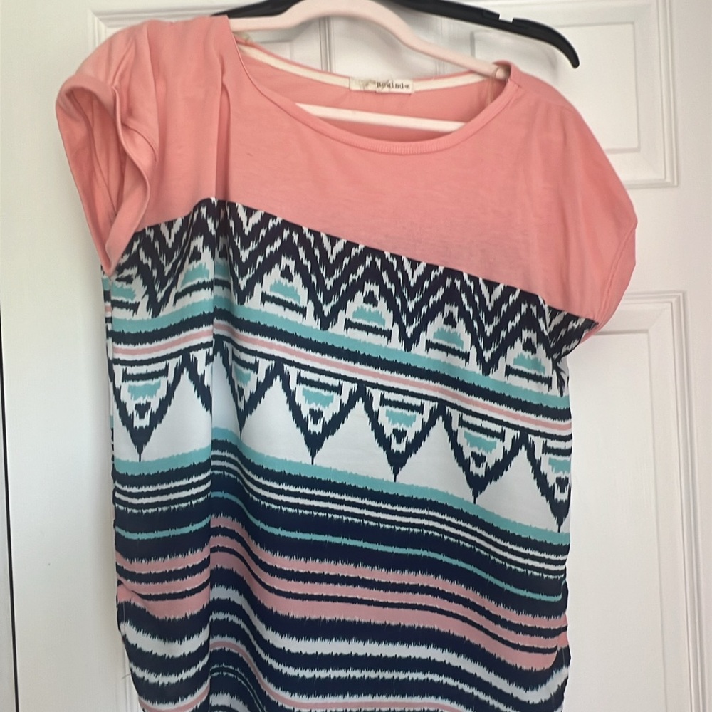 Pink Republic Graphic Pink and Blue Cap Sleeve Tee
